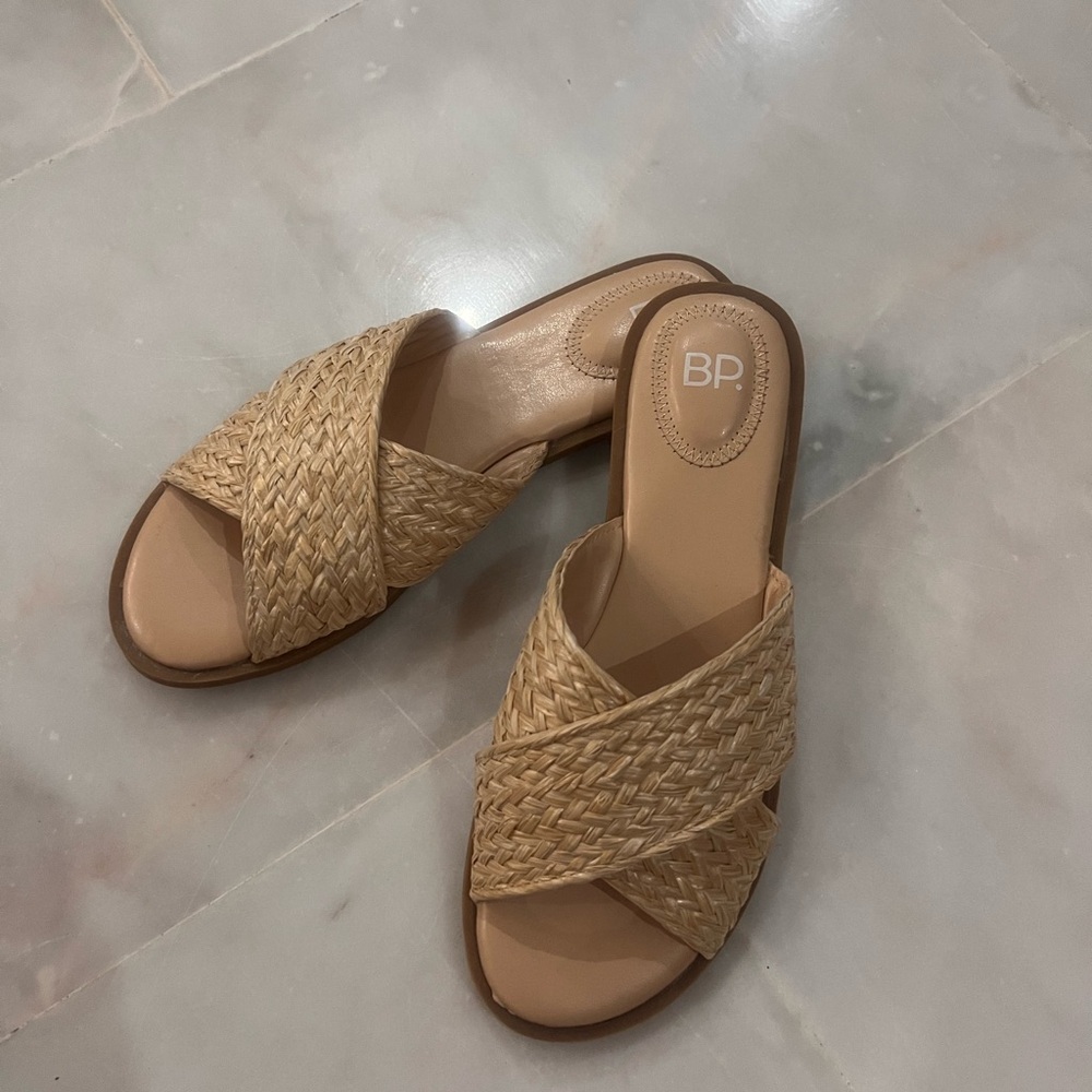 BP. Women's Beige Woven Slide Sandals - worn once!
